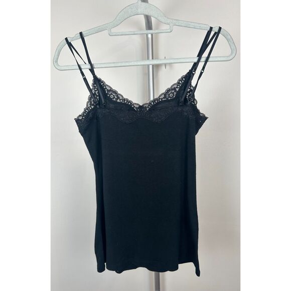 Express Black Stretch Lace Trim Cami Tank Top Double Strap Layering Small - Picture 3 of 5